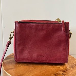 Red leather crossbody purse by Fossil
